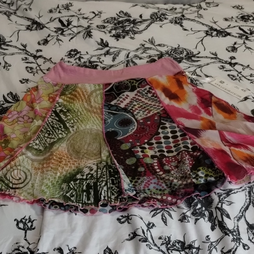 Pink and Orange Asymmetrical Skater Mini Skirt